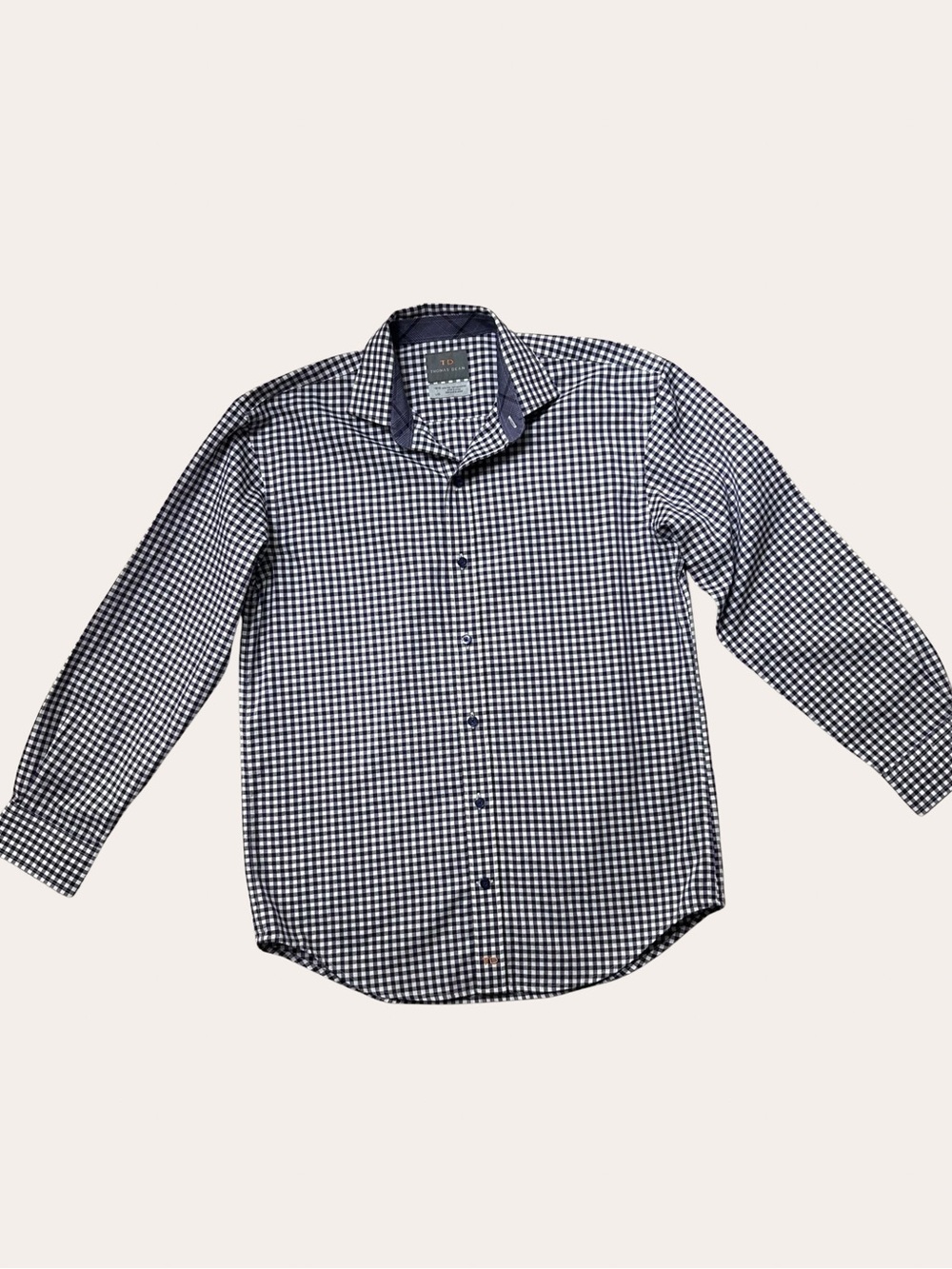 Thomas Dean Purple & White Gingham Dress Shirt Boys Size L 14/16